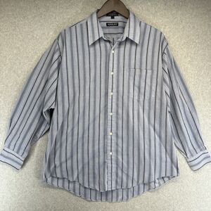 Adolfo Mens Shirt Size 16.5 32/33 Blue Striped Single Needle Stitch Long Sleeve